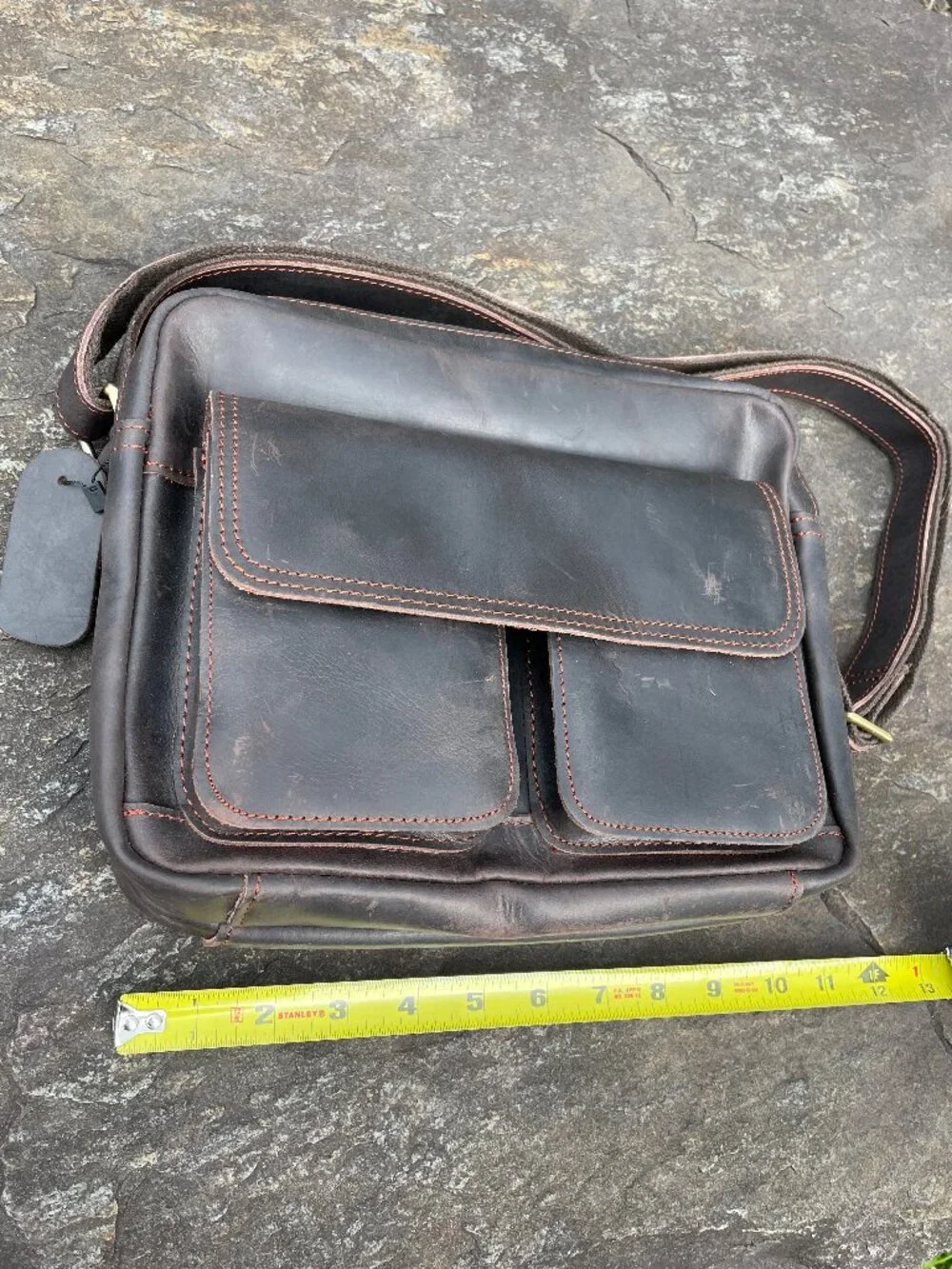 Men's Dark Brown Leather Messenger Bag W/ Multiple Zippered Pockets (NWOT)